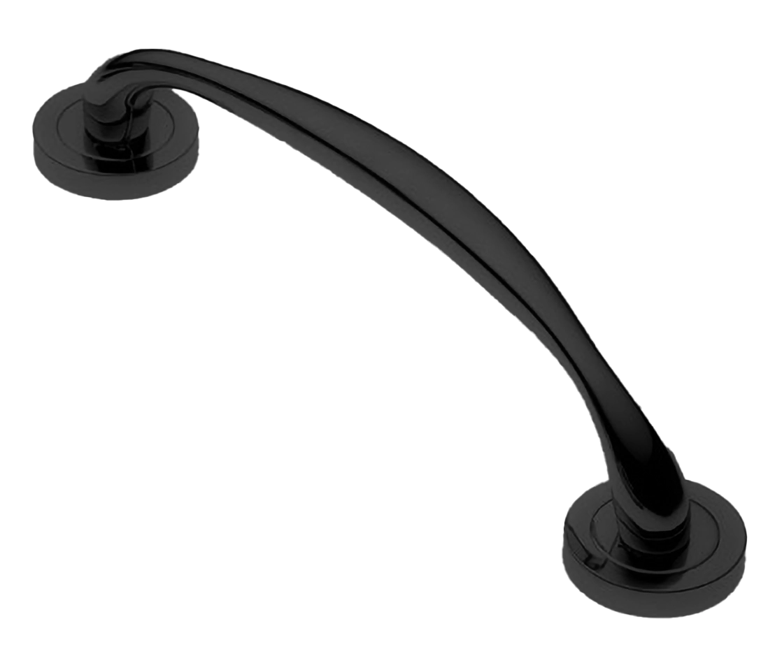 Ручка-скоба дверная LEON PH NERO на круглой розетке, цвет черный, латунь фото купить в Кирове