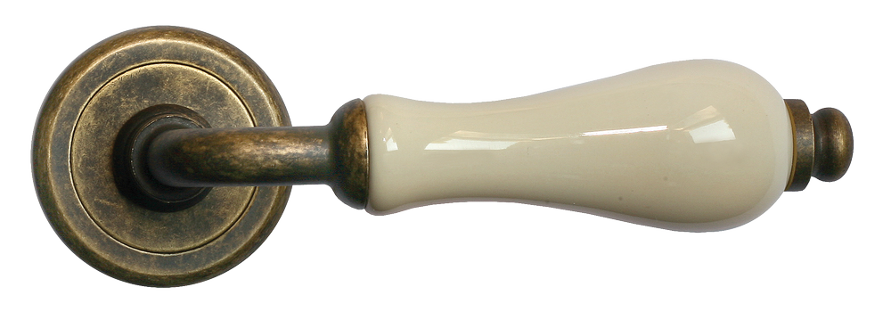 Ручка дверная CERAMICA R4 OBR/CHAMP раздельная на круглой розетке, цвет - бронза/шампань, латунь фото купить в Кирове