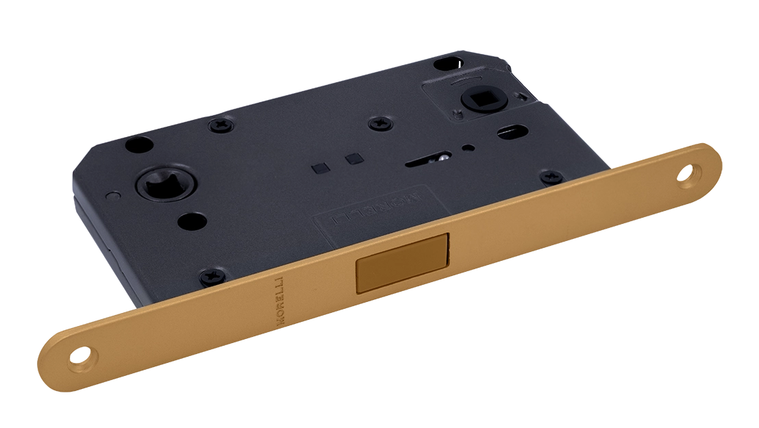 Защелка межкомнатная M1895 FTG с ответной планкой, магнитная сантехническая, цвет матовое итальянское золото фото купить Киров