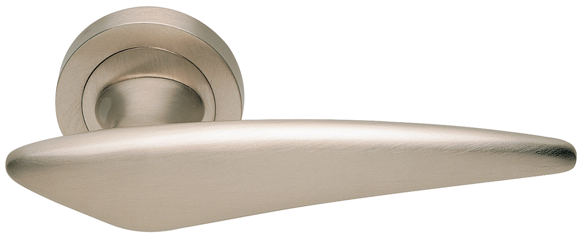 Ручка дверная BOLID R2 NIS раздельная на круглой розетке, цвет матовый никель, латунь фото купить Киров