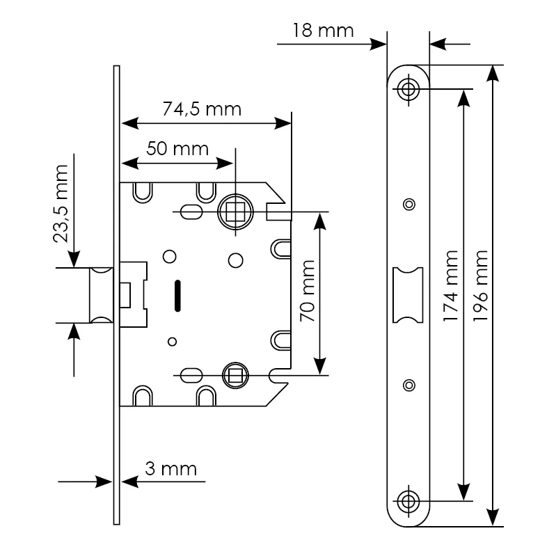 Защелка межкомнатная 1870P SN -IND SP-1 с ответной планкой, бесшумная сантехническая, цвет никель фото купить в Кирове