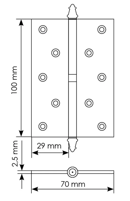 Петля карточная разъемная MS 100X70X2.5 L COF стальная левая, врезная, цвет кофе фото купить в Кирове