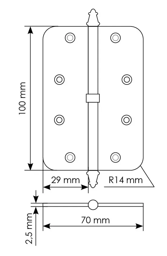 Петля разъемная MS-C 100X70X2.5 SG L левая с коронкой скругленная, врезная, цвет мат.золото, сталь фото купить в Кирове