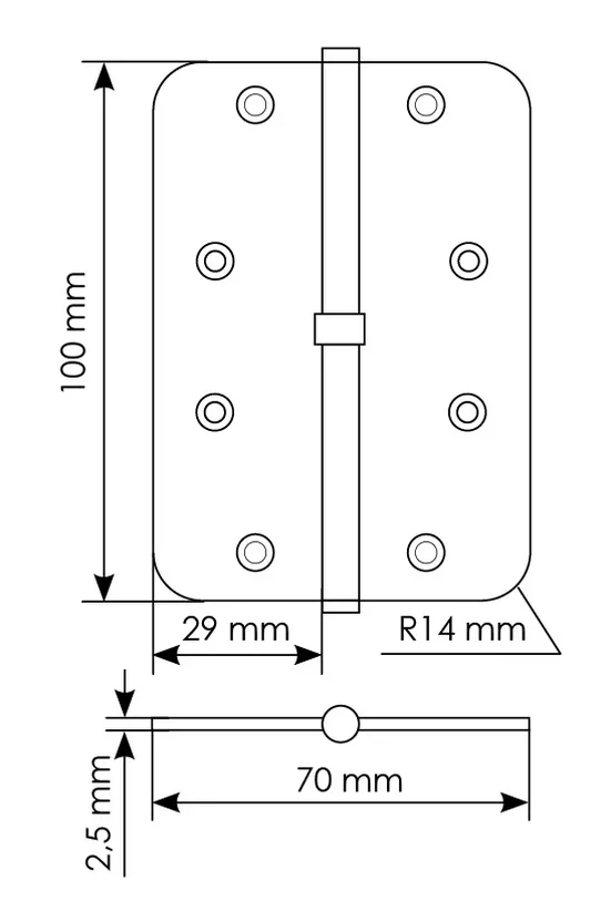 MSD-C 100X70X2.5 AB R, петля стальная скругленная правая без коронки, цвет - бронза фото купить в Кирове