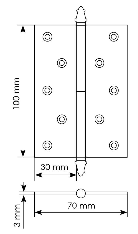 Петля карточная латунная разъемная MB 100X70X3 SC L C с коронкой левая, врезная, цвет матовый хром фото купить в Кирове