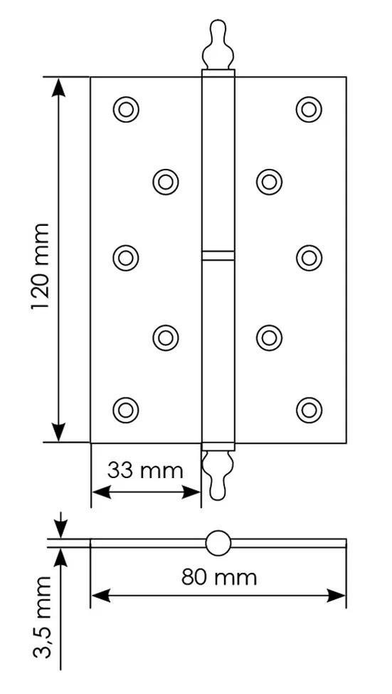 Петля карточная разъемная латунная MB 120X80X3.5 SG L C с коронкой левая, верзная, цвет матовое золото фото купить в Кирове