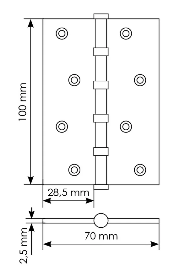 Петля универсальная карточная MS 100X70X2.5-4BB W стальная, врезная, цвет белый, сталь фото купить в Кирове