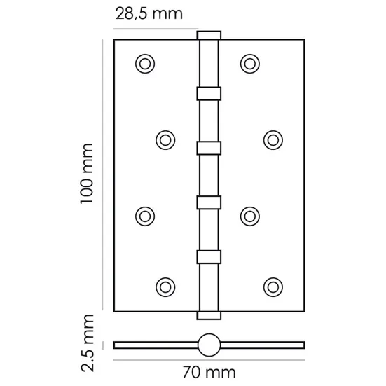 Петля карточная универсальная MS 100X70X2.5-4BB BL, врезная, цвет черный, сталь фото купить в Кирове